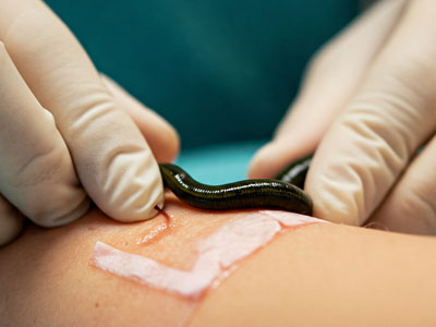 <h2>Blutegel</h2>
	   Die Therapie mit Blutegeln ist eine alte traditionelle Methode zu Behandlung verschiedenster Schmerzen. Sie findet u.a. Anwendung bei Gelenkschwellungen, Arthrose, Arthritis, Tennisarm und Rückenschmerzen